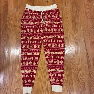 Burt's Bees Red and Cream Holiday PJ Bottoms Adult Med